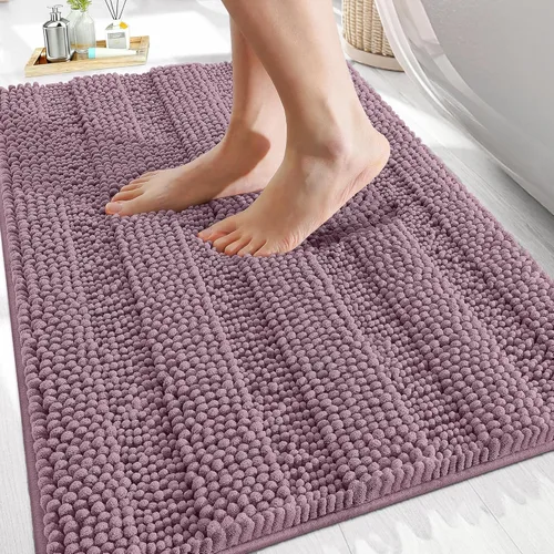 Vista 99 de OLANLY Alfombras de Baño Gruesas de 47 x 20 pulgadas, Extra Suaves Absorbentes de Chenilla a Rayas, Respaldo de Goma, Lavables y Secables a Máquina