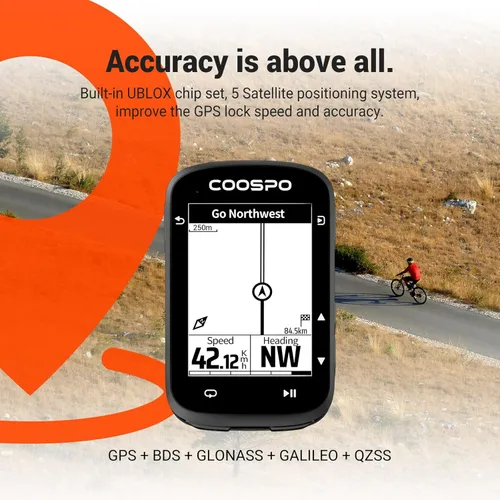 Vista 2 de COOSPO CS500 Computadora de Bicicleta Inalámbrica, GPS de Ciclismo de 6.6 cm LCD con Navegación de Ruta, Velocímetro de Bicicleta Bluetooth 5.0 ANT