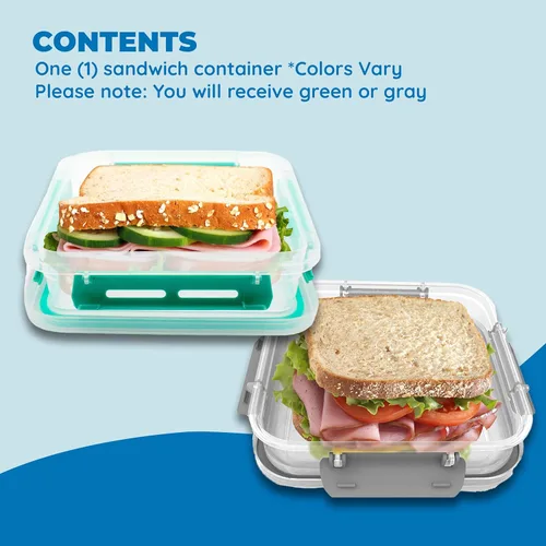 Vista 2 de Biosmart Contenedor para sándwich: 1 paquete reutilizable, sin BPA, almacenamiento de alimentos de plástico con cierre a presión, recipiente