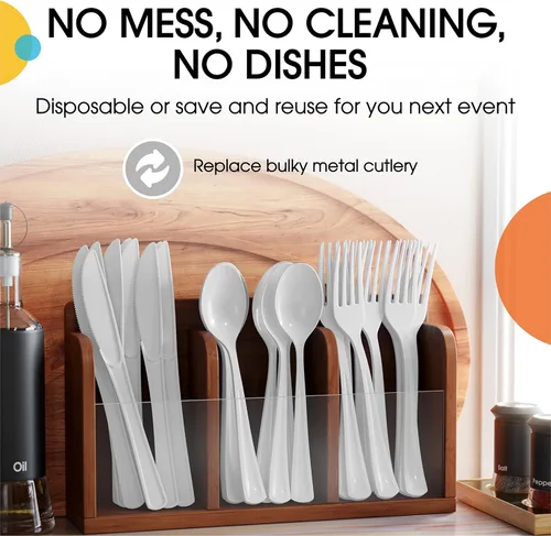 Vista 5 de Exquisite Tenedores de plástico blanco, 50 piezas, tenedores blancos, utensilios desechables, juego de cubiertos de plástico resistente