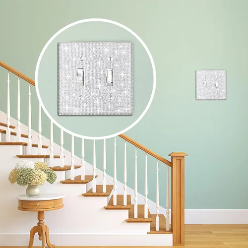 Vista 4 de 2 piezas de diamantes de imitación brillantes para placa de pared, cubierta de interruptor de luz brillante, cubierta de placa de pared de diamante