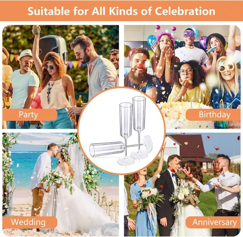 Vista 4 de YOUBET Paquete de 36 flautas de champán transparentes de plástico - 6 oz Copas de champán de plástico con flores onduladas - Flautas desechables