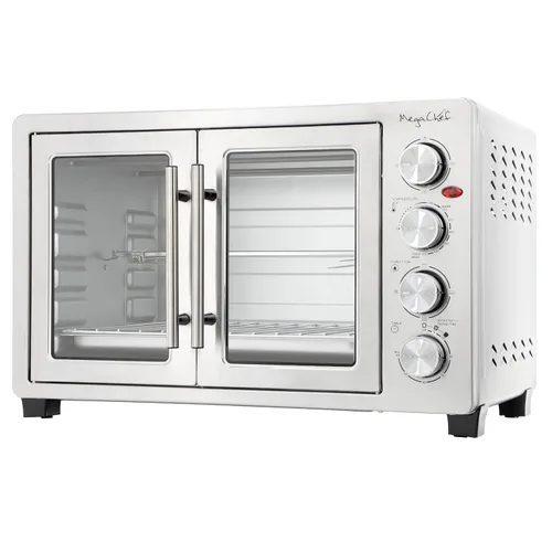 Vista 2 de MegaChef Horno Eléctrico de Convección para Mostrador de 47 Cuartos con Puerta Francesa, Asador Giratorio y Lámpara de Horno