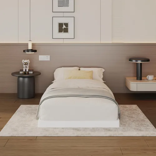 Vista 6 de Base de cama con somier de 3 pulgadas, tamaño individual, base de colchón de metal resistente con funda de tela, sin ruido, fácil montaje