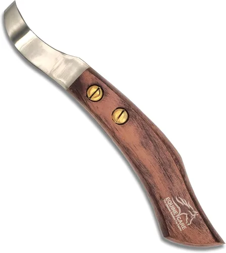 Vista 3 de Equine Care Cuchillo de acero inoxidable J2 de doble filo con mango de madera, herramienta versátil para el cuidado de pezuñas de caballo y vaca
