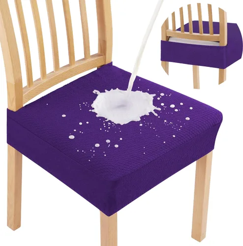 Vista 12 de Smiry Juego de 8 fundas de asiento impermeables para sillas de comedor, tela jacquard elástica, extraíble y lavable, fundas protectoras de asiento