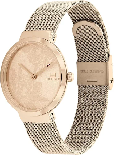 Vista 2 de Tommy Hilfiger Reloj de pulsera de malla y chapado iónico de cuarzo para mujer, color clavel (Modelo: 1782471)