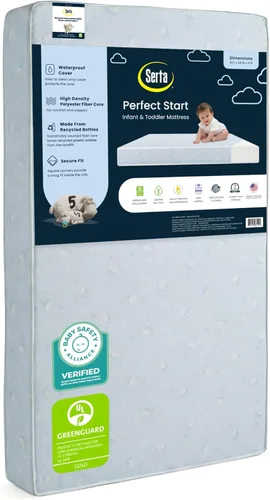 Serta Perfect Start - Colchón de doble cara para cuna de bebé y colchón para niños pequeños, impermeable, hipoalergénico, núcleo de fibra de origen