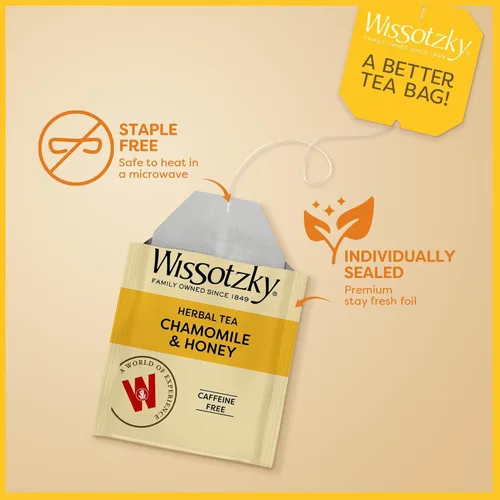 Vista 13 de Wissotzky Chamomile & Honey Herbal Tea, 20 Tea Bags Soothing Blend Caffeine Free Tea Relaxation