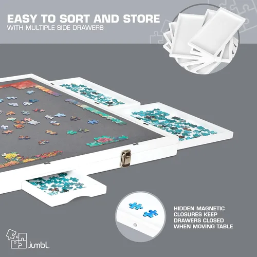 Vista 6 de Jumbl Tablero de rompecabezas inclinable de 1000 piezas premium con superficie de fieltro, 6 cajones de clasificación extraíbles, cubierta