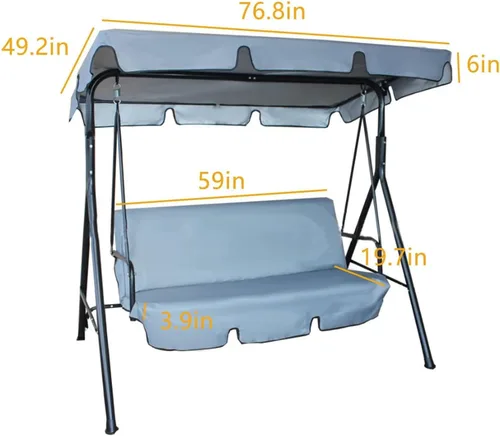 Vista 2 de Juego de funda para toldo de columpio para patio, impermeable, 210D, 3 asientos, de repuesto, funda superior y funda de asiento para silla