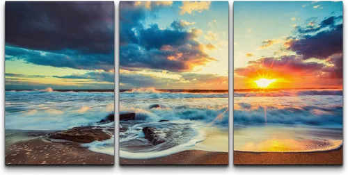 Vista 33 de Lienzo de 3 piezas, arte contemporáneo, decoración de pared moderna, cascada y flores