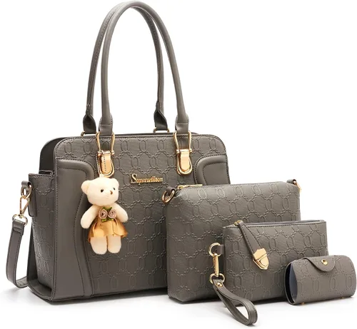 Vista 69 de Bolsos de mano de moda para mujer, bolsa de hombro, asa superior, bolsa de mano, juego de 4 piezas