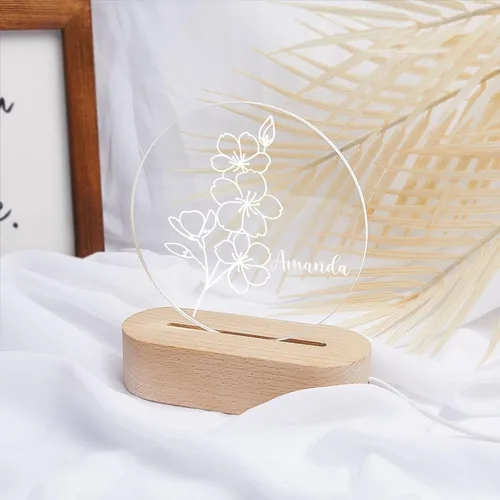 Vista 49 de Luz nocturna de flor de nacimiento, luz de noche de flor de caléndula de octubre, luz LED personalizada, regalos para amigos, lámpara de noche LED
