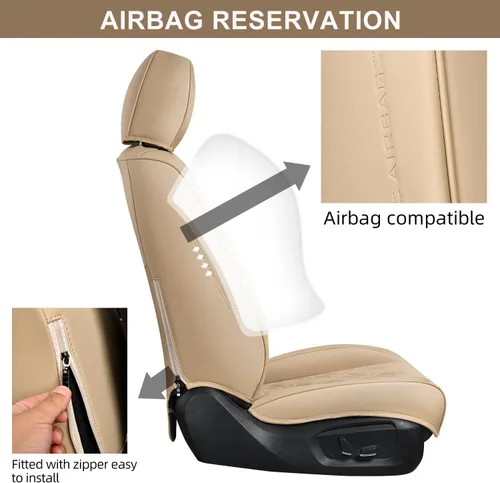 Vista 7 de Fundas de asiento delantero de automóvil, par de fundas de asiento delantero de cuero transpirable con reposacabezas, funda universal de asiento