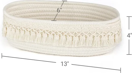 Vista 9 de Dahey Cesta pequeña tejida de macramé y cuerda de algodón decorativa de macramé, decoración bohemia para guardería, juguetes de bebé, manta