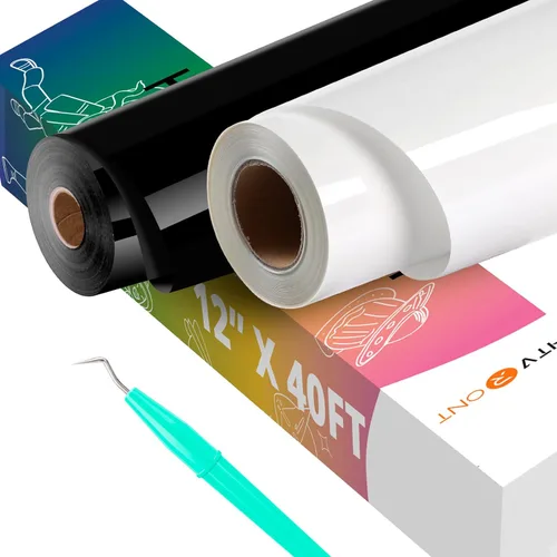 Vista 13 de HTVRONT Rollo de vinilo HTV negro, 10 pulgadas x 6 pies, transferencia de calor 3D para camisetas, Cricut y Cameo, fácil de cortar, desmalezar
