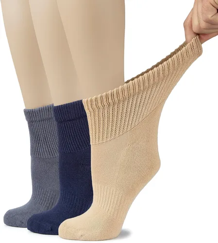 Vista 8 de Hugh Ugoli Calcetines tobilleros de algodón para mujer para diabéticos, anchos, sueltos, elásticos, puntera sin costuras, semiacolchado superior sin