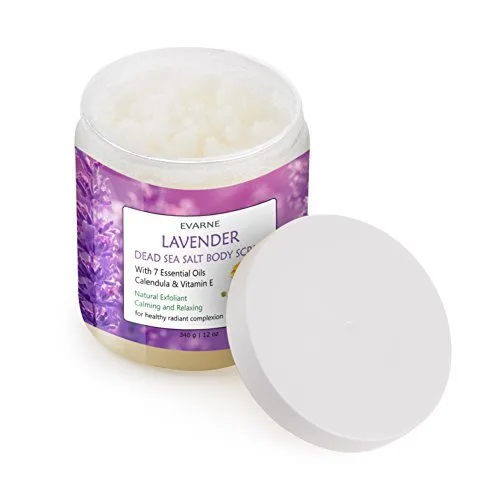 Vista 3 de Exfoliante corporal de sal del Mar Muerto de lavanda con 7 aceites esenciales, caléndula y vitamina E