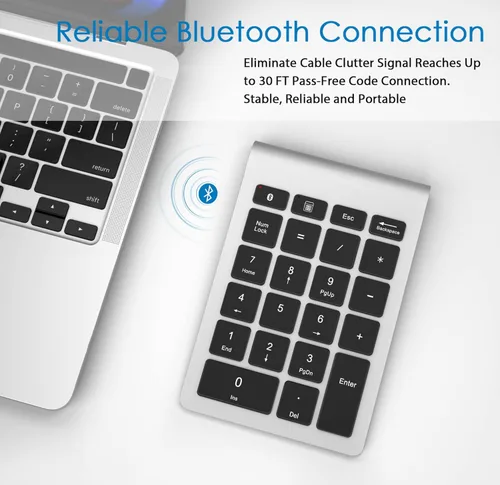 Vista 4 de Foloda Bloc numérico para laptop, teclado numérico inalámbrico con Bluetooth numérico, 10 teclas, teclado numérico, accesorios de computadora