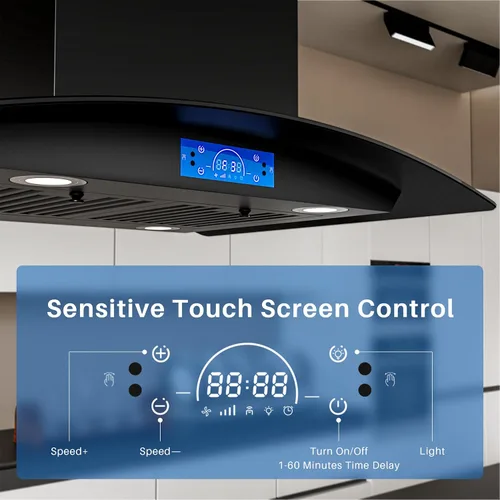 Vista 4 de FIREGAS Campana extractora negra para isla de 30 pulgadas, campana extractora de cocina para isla de 700 CFM con control táctil y por gestos