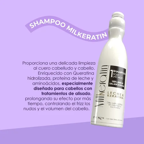 Vista 4 de Prokpil Milkeratin Step 1 Champú sin sal Cuidado posalisado sin parabenos sin encrespamiento Champu Pos Laciado Libre de parabenos Sin Sal