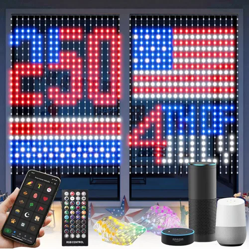 Vista 8 de 540 LED Luces de cortina dinámicas, luces de ventana de Navidad DIY con control remoto y aplicación inteligente, luces de cadena de cortina LED