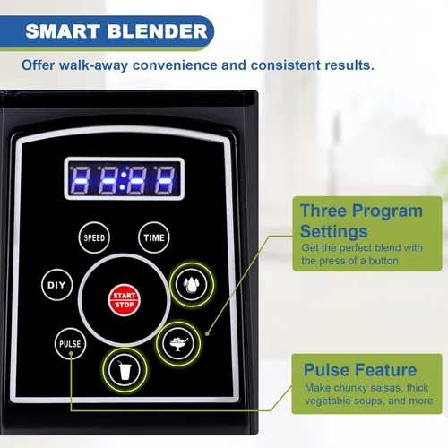 Vista 2 de CRANDDI Smart Commercial Blender - Pantalla táctil digital con tapa extraíble, capacidad de 80 onzas, 3 programas preestablecidos con batido, jugo