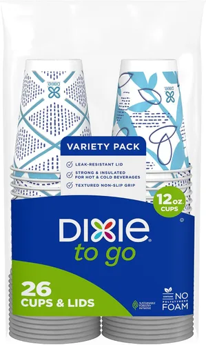 Dixie to Go - Tazas de café con tapas, 12 onzas, 26 unidades, tazas de Varios colores