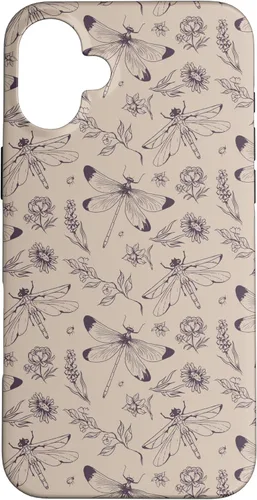 Vista 23 de Vintage Dragonfly Tan Sand Beige Wildflower Floral Flower Case for iPhone 16