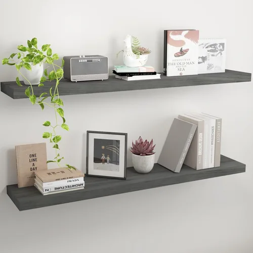 Vista 29 de Estantes flotantes de pared de madera maciza, almacenamiento para dormitorio, sala de estar, juego de 3, estantes de pared negros rústicos