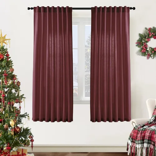 Vista 64 de XTMYI - Cortinas transparentes de 54 pulgadas de largo, juego de 2 paneles para baño, cortinas cortas de lino y algodón con semi privacidad