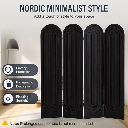 Vista 2 de Divisor de habitación y pantalla de privacidad plegable, 4 paneles de pared divisora de habitación arqueada de madera, pantalla de partición