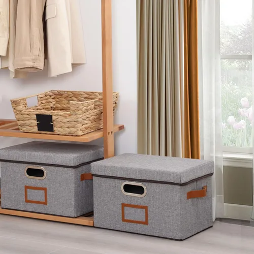 Vista 2 de OUTBROS 6-Pack Large Collapsible Storage Bins with Lids, Foldable Fabric Storage Boxes Organizer Containers Baskets Cube with Label Window, for Home