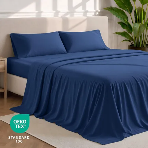 Vista 5 de Bare Home Split Head Flex - Juego de sábanas de microfibra ultrasuave de 1800 hilos, doble cepillado, bolsillos profundos, ajuste fácil, juego de 4