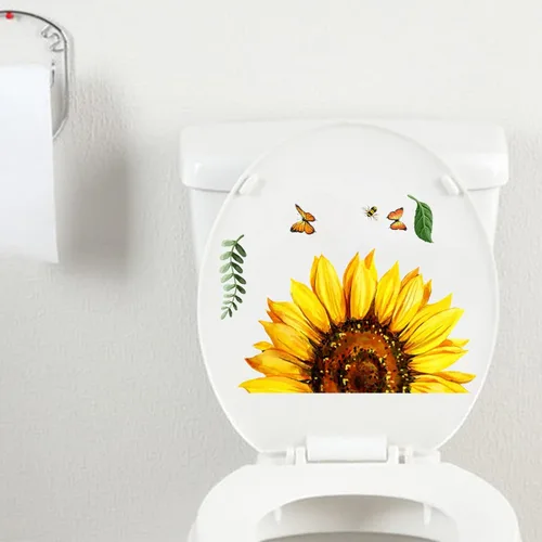 Vista 7 de Calcomanías autoadhesivas para tapa de asiento de inodoro, hojas verdes, flores, hojas, flores, para tapa de inodoro, bricolaje, extraíble