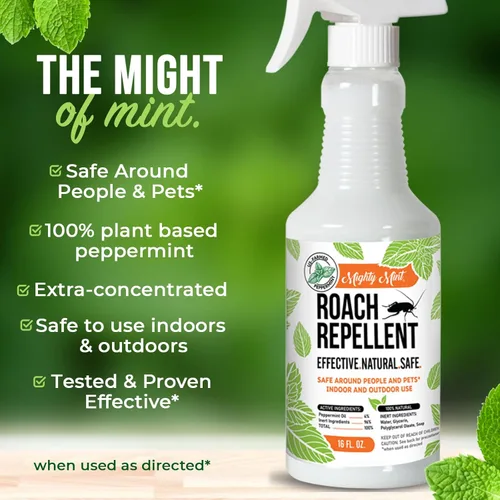 Vista 7 de Mighty Mint Spray repelente de cucarachas con aceite de menta – Asesino natural de cucarachas para uso en interiores y exteriores – Control