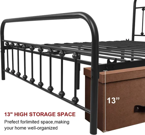 Vista 16 de TEMMER - Cama con estructura de tubos de metal de tamaño queen con cabecera, piecera y base de colchón de plataforma única, 8013 8033 8018.