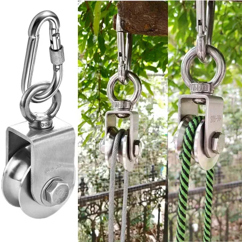 Vista 6 de TooTaci Juego de sistema de poleas, bloque de polea tipo U de 1.890 in con cuerda y ganchos, rueda de polea única de acero inoxidable 304