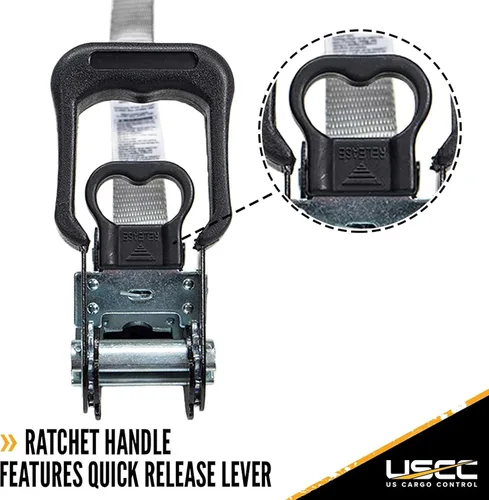 Vista 4 de US Cargo Control Correas de trinquete recubiertas de goma con extremos de gancho de alambre recubiertos de vinilo, 1 x 15 correas de amarre