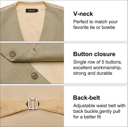 Vista 6 de DiBanGu Chaleco de traje para hombre Vestido formal de negocios Khaki