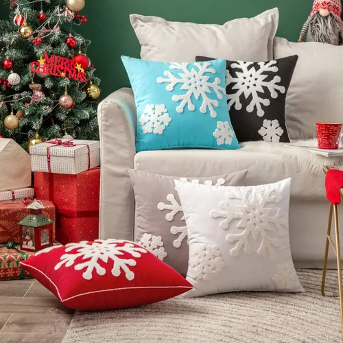 Vista 5 de MIULEE Paquete de 2 fundas de almohada decorativas de Navidad con diseño de copo de nieve, fundas de cojín de lona bordadas, decoración