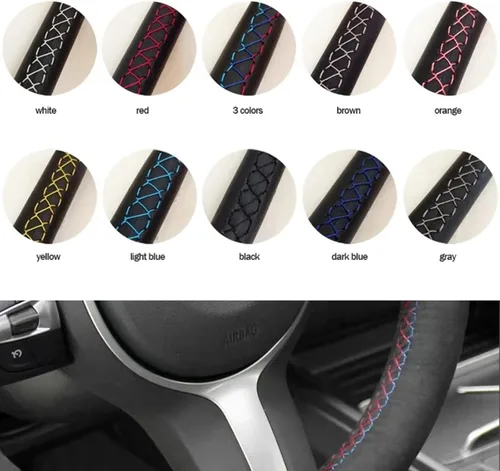 Vista 4 de BORATO Cubierta de volante de gamuza negra para coche, para Kia K3 2013 K2 Rio Ceed Cee'd 2012-2017 Cerato 2013-2017