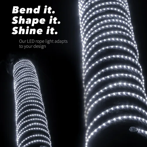 Vista 4 de Cuerda de luz LED blanca fría de 150 pies con 1656 luces LED, 8 modos de 1/2 pulgada de grosor, controlador conectable al aire libre, permanente