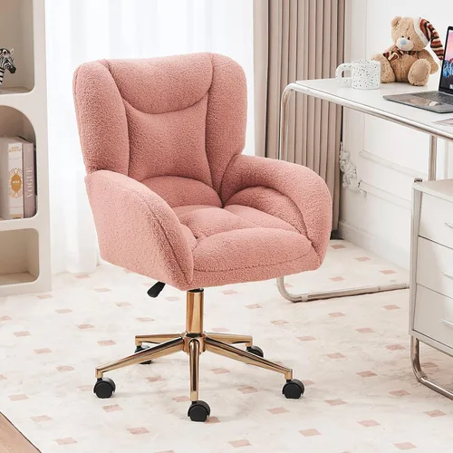 Vista 20 de FOXHUNTER Silla de tocador con respaldo ergonómico y ruedas, silla giratoria de 360°, silla de oficina en casa de altura ajustable para sala de Negro