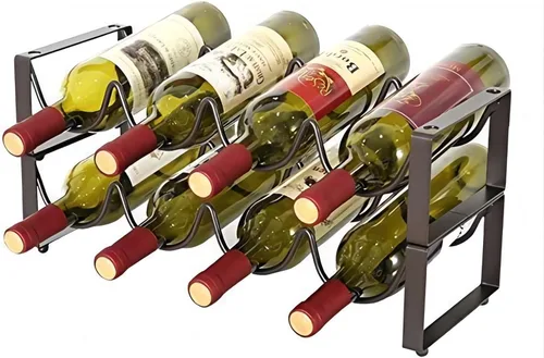 REDANT Estante de vino apilable de 2 niveles para encimera, soporte de botella de vino de metal, pequeño organizador de almacenamiento de vino para