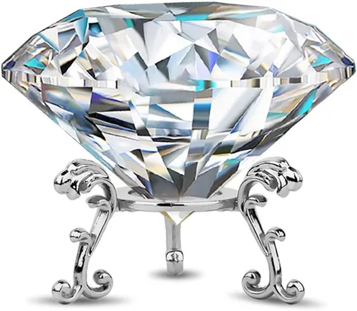 Vista 13 de Pisapapeles de diamante de cristal grande de 60 mm con soporte, joyas, decoraciones de boda, centros de mesa, decoración para el hogar (6 cm, ámbar)