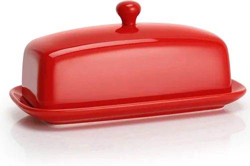 Vista 8 de Sweese - Mantequillera con tapa, mantequera de porcelana, soporte de mantequilla de 7.8 pulgadas con cubierta de asa, recipiente de mantequilla