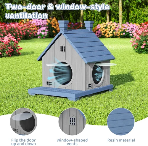 Vista 4 de Casa para gatos al aire libre, resistente a la intemperie, casas de resina duradera para gatos al aire libre e interiores, refugio para gatos al