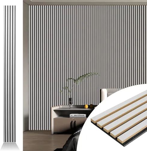 Vista 17 de Art3d 2 paneles acústicos de listones de madera para pared y techo, panel de absorción de sonido acanalado 3D con acabado de madera, roble